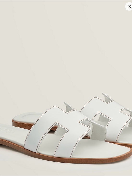 Hermes Shoes - Hermes White Leather Oran Slide Sandals